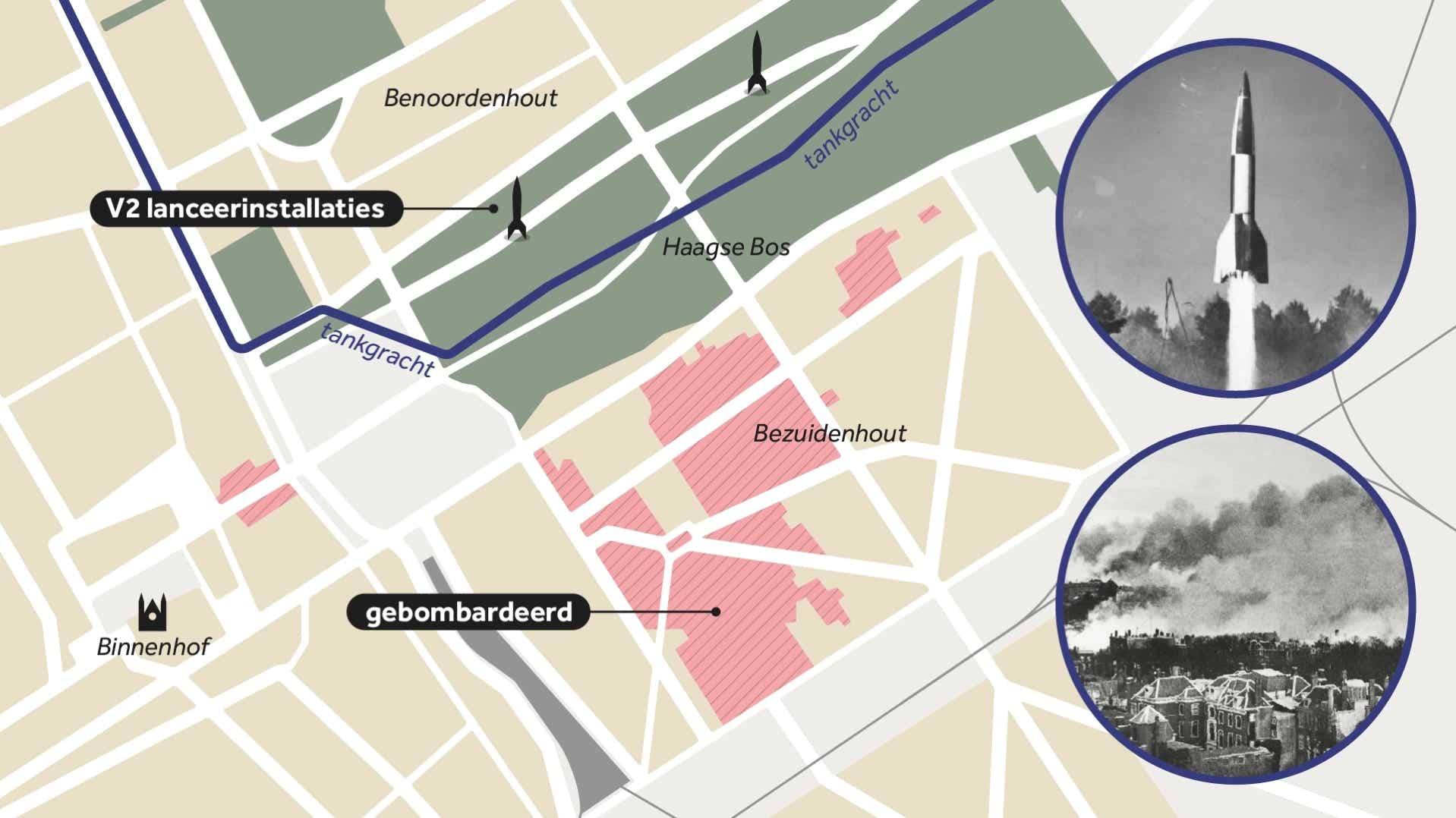 Kaart - V2 lanceringen Den Haag